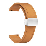 20mm Magnetic Silver Buckle Silicone Leather Watch Band(Light Brown)