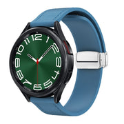 20mm Magnetic Silver Buckle Silicone Leather Watch Band(Blue)
