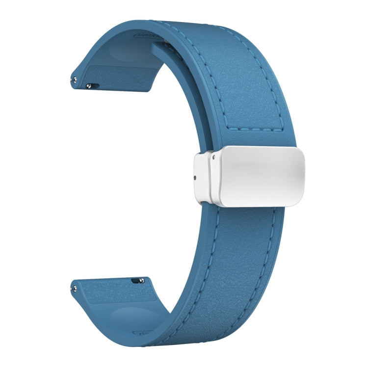 20mm Magnetic Silver Buckle Silicone Leather Watch Band(Blue)