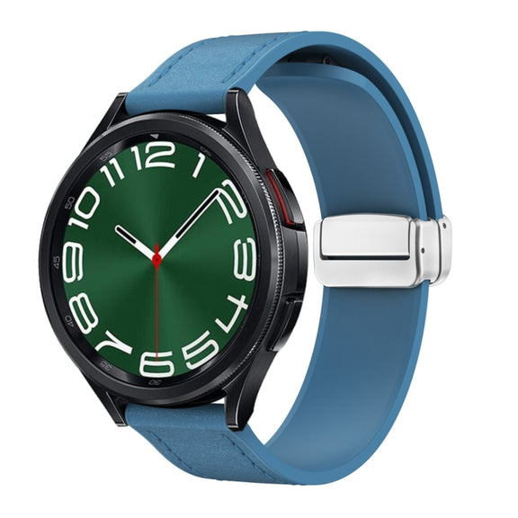 20mm Magnetic Silver Buckle Silicone Leather Watch Band(Blue)