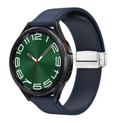 20mm Magnetic Silver Buckle Silicone Leather Watch Band(Midnight Blue)
