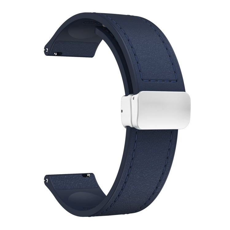 20mm Magnetic Silver Buckle Silicone Leather Watch Band(Midnight Blue)
