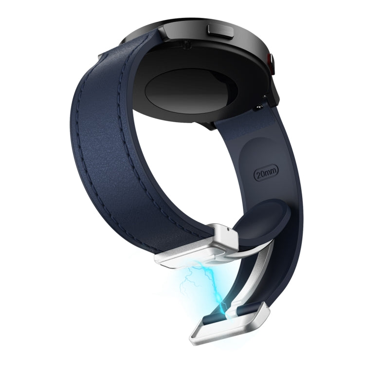 20mm Magnetic Silver Buckle Silicone Leather Watch Band(Midnight Blue)
