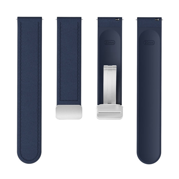 20mm Magnetic Silver Buckle Silicone Leather Watch Band(Midnight Blue)