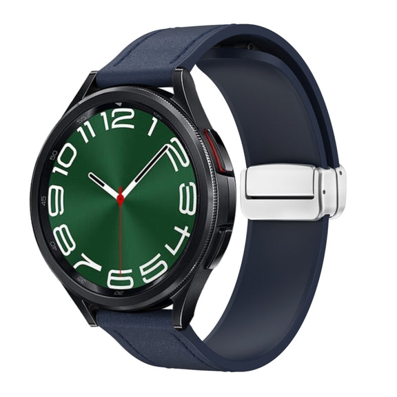 20mm Magnetic Silver Buckle Silicone Leather Watch Band(Midnight Blue)