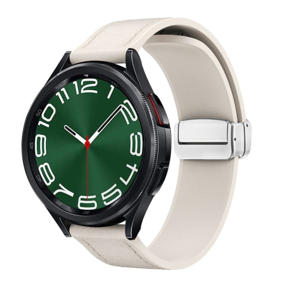 20mm Magnetic Silver Buckle Silicone Leather Watch Band(Starlight)