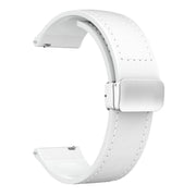 22mm Magnetic Silver Buckle Silicone Leather Watch Band(White)