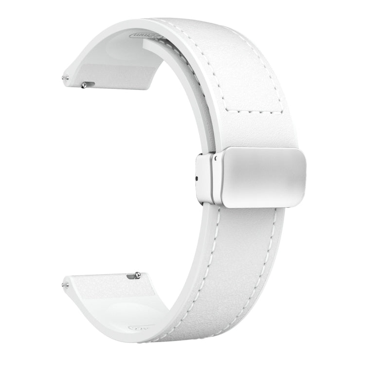 22mm Magnetic Silver Buckle Silicone Leather Watch Band(White)