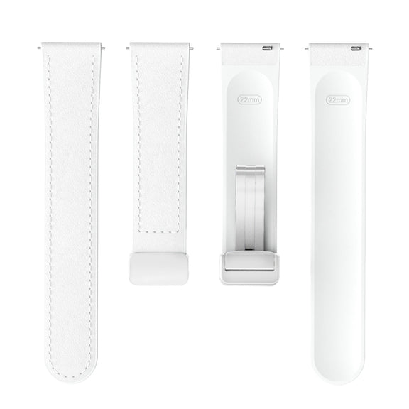 22mm Magnetic Silver Buckle Silicone Leather Watch Band(White)