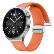 22mm Magnetic Silver Buckle Silicone Leather Watch Band(Orange)