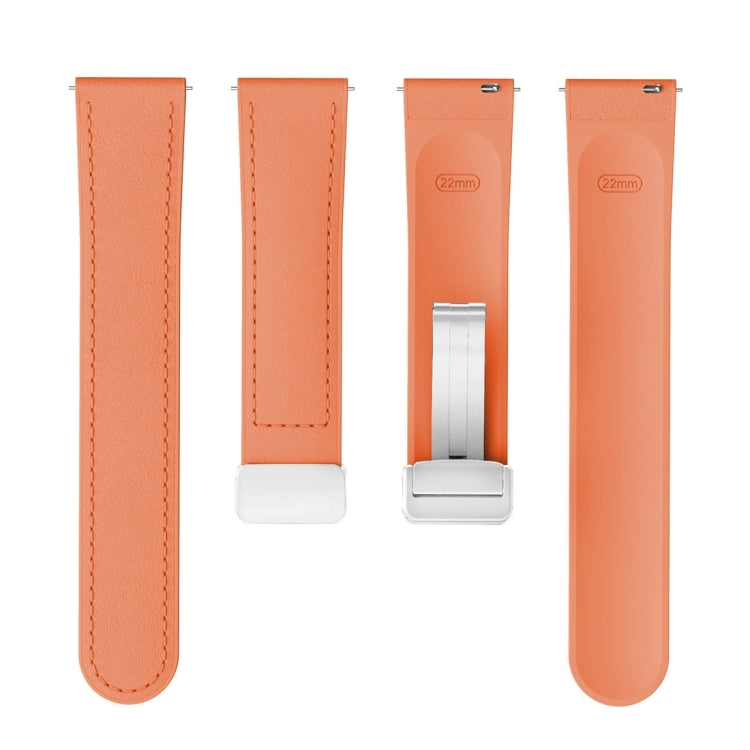 22mm Magnetic Silver Buckle Silicone Leather Watch Band(Orange)