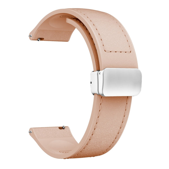 22mm Magnetic Silver Buckle Silicone Leather Watch Band(Pink)