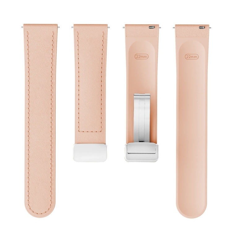 22mm Magnetic Silver Buckle Silicone Leather Watch Band(Pink)