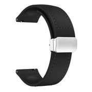 22mm Magnetic Silver Buckle Silicone Leather Watch Band(Black)