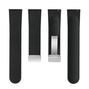 22mm Magnetic Silver Buckle Silicone Leather Watch Band(Black)