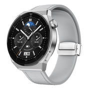 22mm Magnetic Silver Buckle Silicone Leather Watch Band(Grey)