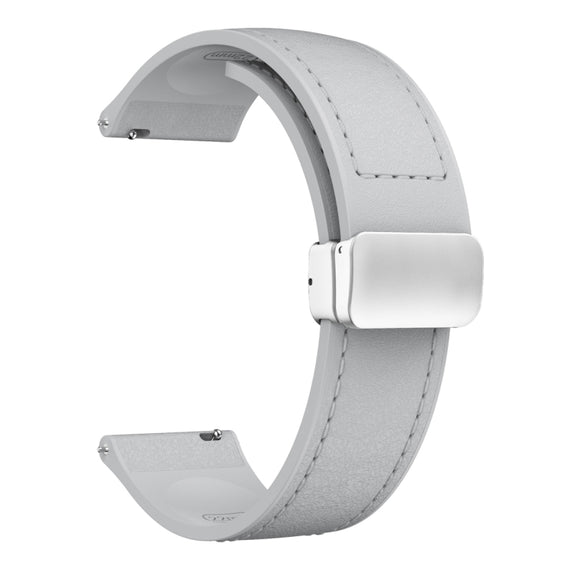 22mm Magnetic Silver Buckle Silicone Leather Watch Band(Grey)