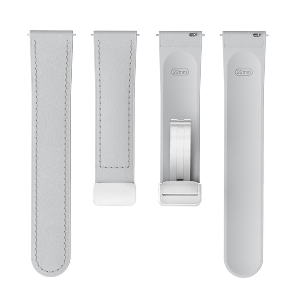 22mm Magnetic Silver Buckle Silicone Leather Watch Band(Grey)