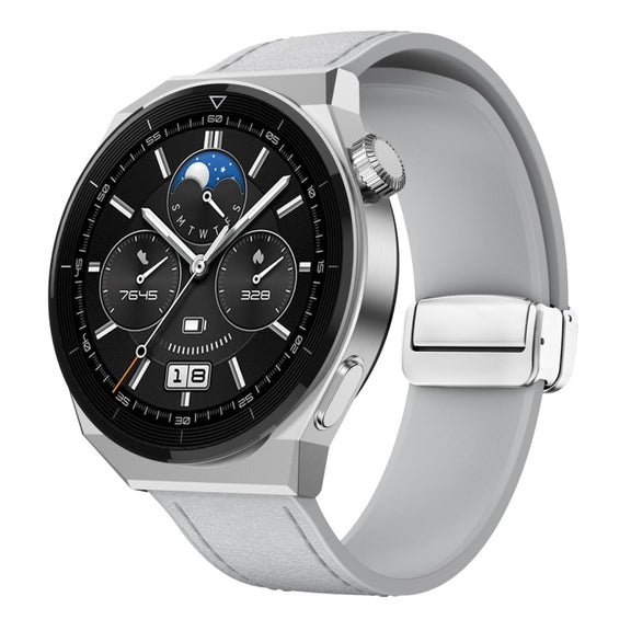 22mm Magnetic Silver Buckle Silicone Leather Watch Band(Grey)