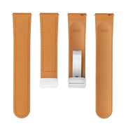 22mm Magnetic Silver Buckle Silicone Leather Watch Band(Light Brown)