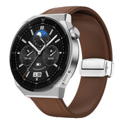 22mm Magnetic Silver Buckle Silicone Leather Watch Band(Dark Brown)