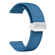 22mm Magnetic Silver Buckle Silicone Leather Watch Band(Blue)