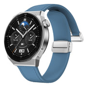 22mm Magnetic Silver Buckle Silicone Leather Watch Band(Blue)