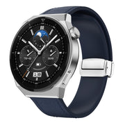 22mm Magnetic Silver Buckle Silicone Leather Watch Band(Midnight Blue)