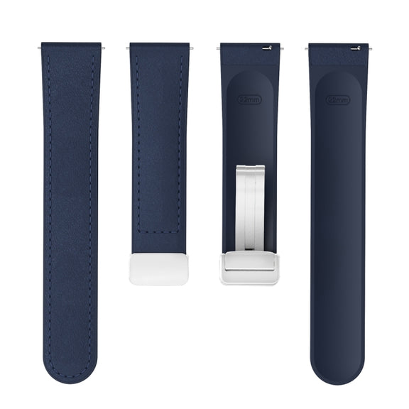 22mm Magnetic Silver Buckle Silicone Leather Watch Band(Midnight Blue)