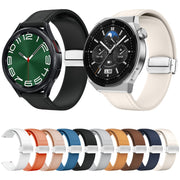 22mm Magnetic Silver Buckle Silicone Leather Watch Band(Blue)