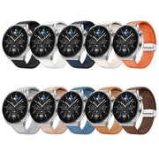 22mm Magnetic Silver Buckle Silicone Leather Watch Band(Midnight Blue)