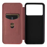 For Redmi K70 Carbon Fiber Texture Flip Leather Phone Case(Brown)