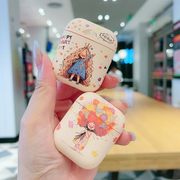 For AirPods Pro Girl Pattern Earbuds Box Frosted TPU Case(Crown)