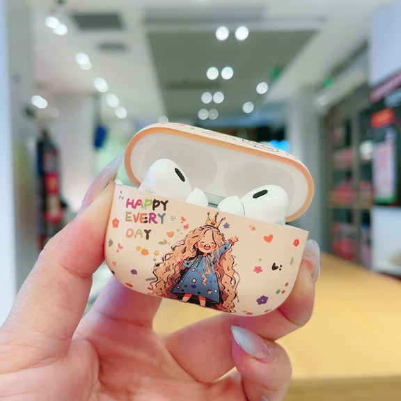 For AirPods Pro 2 Girl Pattern Earbuds Box Frosted TPU Case(Crown)