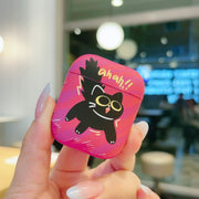 For AirPods 2 / 1 Cat and Dog Pattern Earbuds Box Frosted TPU Case(Flashing Cat)