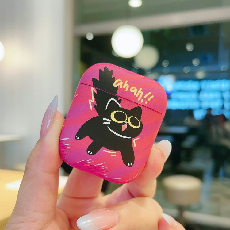 For AirPods 2 / 1 Cat and Dog Pattern Earbuds Box Frosted TPU Case(Flashing Cat)