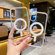 For iPhone 17 Large Hole Camera MagSafe Magnetic Clear Acrylic TPU Case(Transparent)