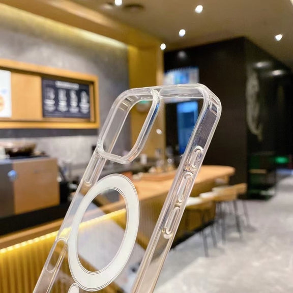 For iPhone 17 Large Hole Camera MagSafe Magnetic Clear Acrylic TPU Case(Transparent)