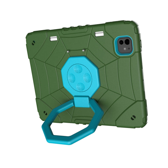 For iPad Pro 11 2024 Spider Turntable Handle Stress Relief Tablet Case(Army Green Blue)