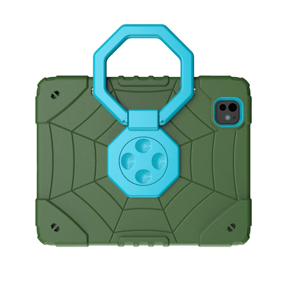 For iPad Pro 11 2024 Spider Turntable Handle Stress Relief Tablet Case(Army Green Blue)