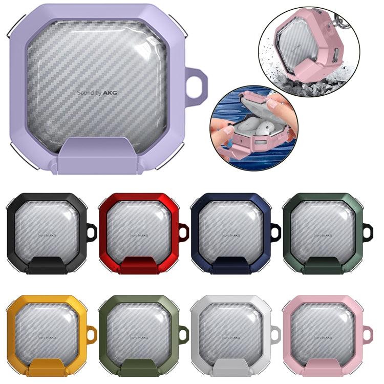 For Samsung Galaxy Buds2 / Live / Pro / FE Transparent Carbon Fiber TPU Hybrid PC Case with Hook & Holder(White) - free shipping - PMC Jewellery - Order now!