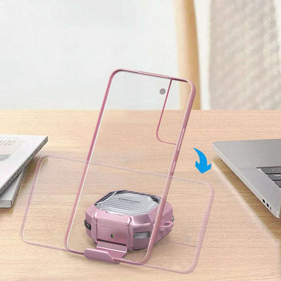 For Samsung Galaxy Buds2 / Live / Pro / FE Transparent Carbon Fiber TPU Hybrid PC Case with Hook & Holder(Purple)