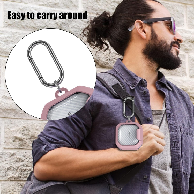 For Samsung Galaxy Buds2 / Live / Pro / FE Transparent Carbon Fiber TPU Hybrid PC Case with Hook & Holder(Black)