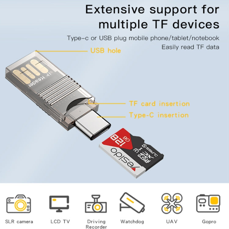 Yesido GS21 USB 3.0 to USB-C / Type-C + TF Card 2 in 1 OTG Card Reader Adapter(Gold)
