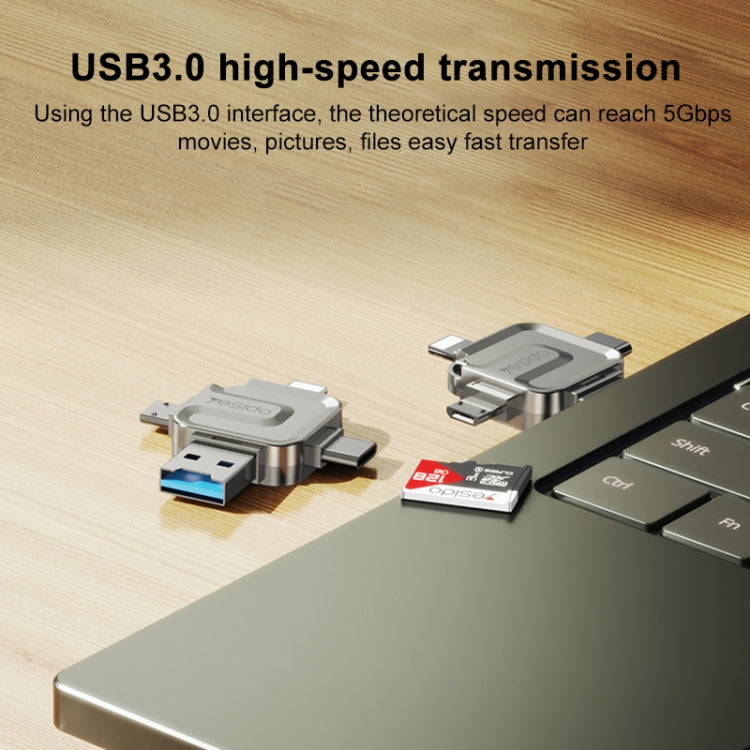 Yesido GS23 USB 3.0 to USB-C / Type-C, Micro USB, 8 Pin 4 in 1 Card Reader(Gold) - free shipping - PMC Jewellery - Order now!