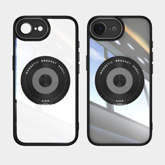 For iPhone 16e 360 Holder Magsafe Acrylic Hybrid TPU Phone Case(Black)