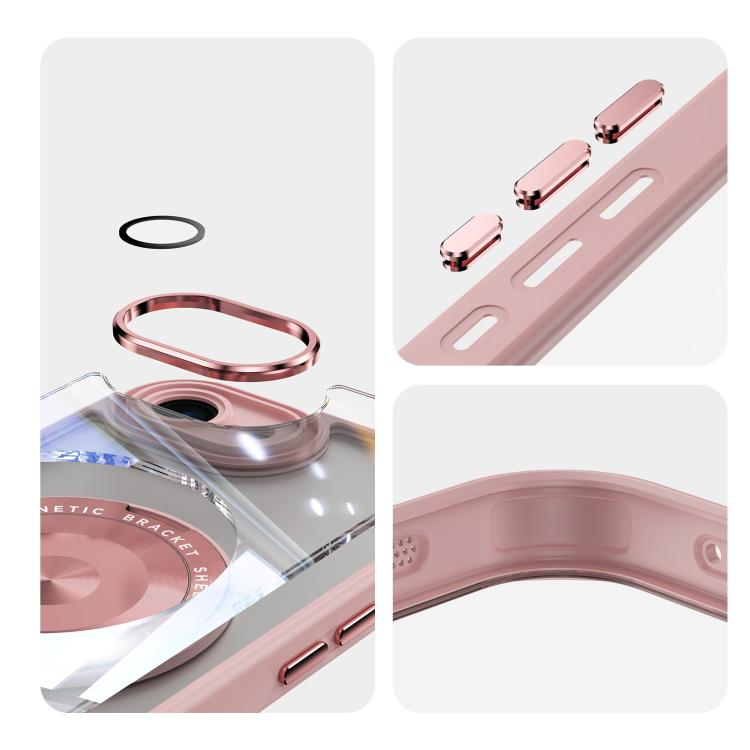 For iPhone 16e 360 Holder Magsafe Acrylic Hybrid TPU Phone Case(Pink)