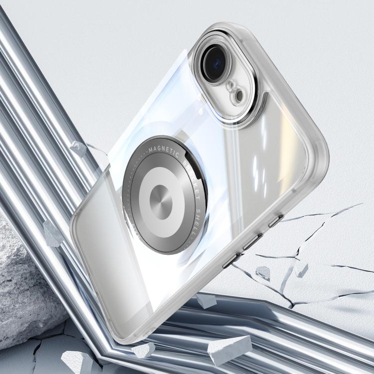 For iPhone 16e 360 Holder Magsafe Acrylic Hybrid TPU Phone Case(Grey) - iPhone 16e Cases by PMC TechLife | Online Shopping South Africa | PMC TechLife | Buy Now Pay Later Mobicred