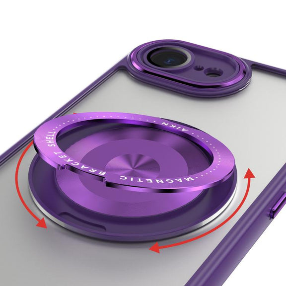 For iPhone 16e 360 Holder Magsafe Acrylic Hybrid TPU Phone Case(Purple)