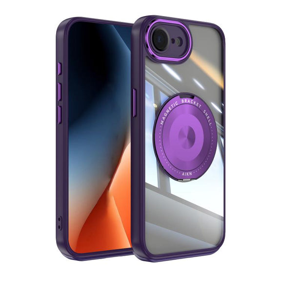 For iPhone 16e 360 Holder Magsafe Acrylic Hybrid TPU Phone Case(Purple)